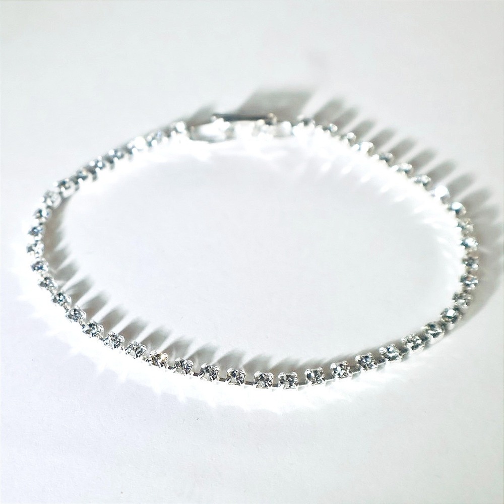Swarovski Crystal Tennis Bracelet Silver Plated Clear Stone 7.5 Inch New Jewelry